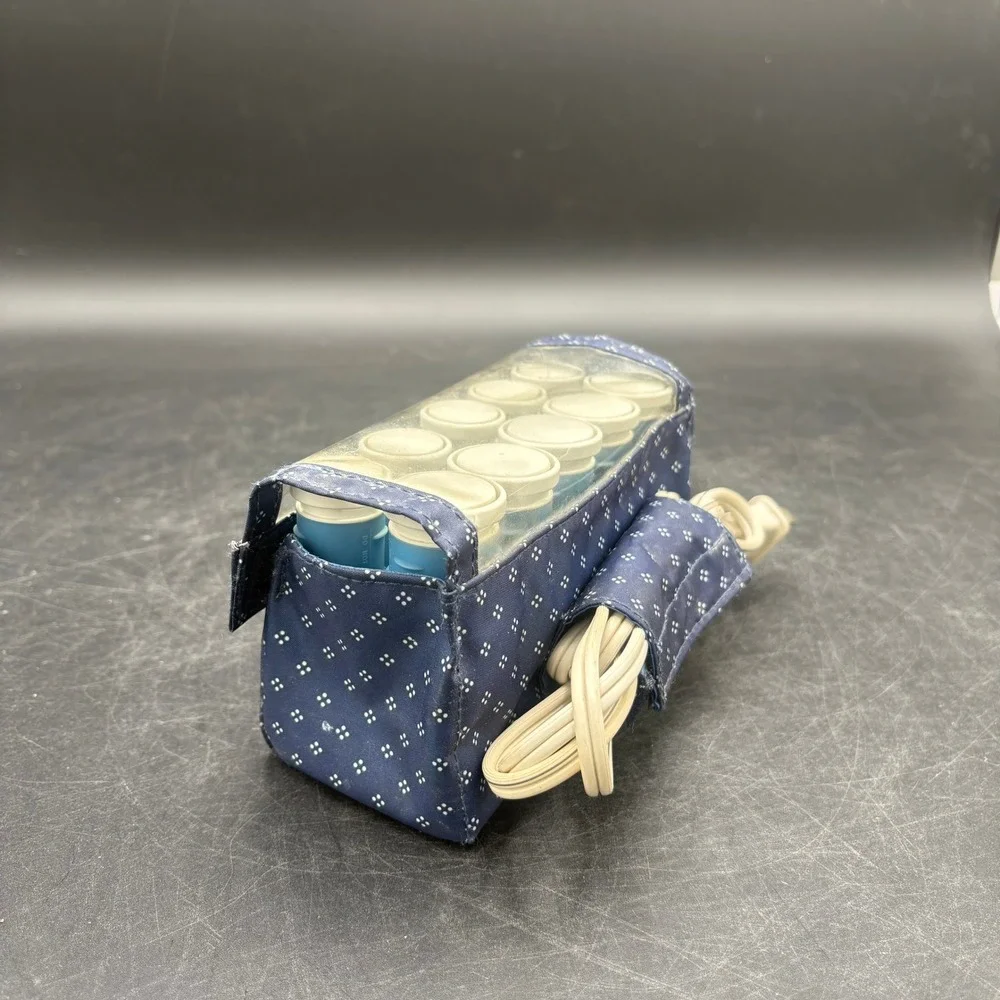Remington Travel Hair Roller Set 10 Piece Blue Polka Dot Heated Case Clips